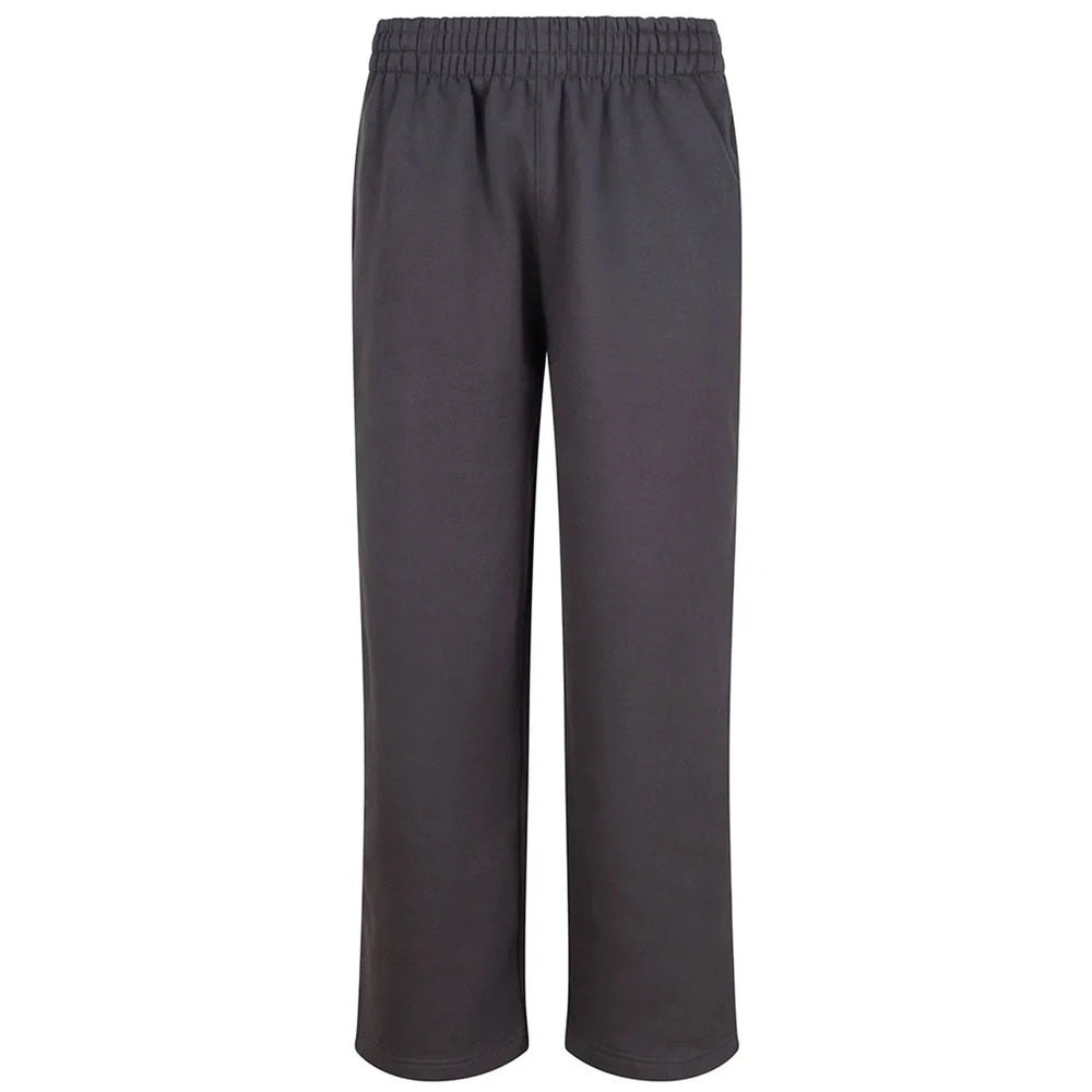 Essentials Collection Men's Premium Heavyweight Charcoal Grey Joggers Back Logo – charcoal close-up detail shot of the