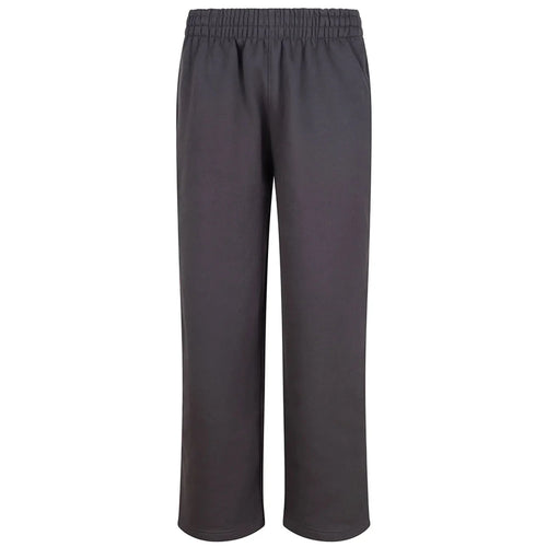 Essentials Collection Men's Premium Heavyweight Charcoal Grey Joggers Back Logo – charcoal close-up detail shot of the