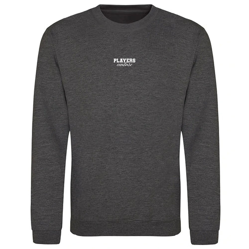Essentials Collection hoodie – charcoal men's hoodie with white Essentials Collection letters and Players Couture logo on