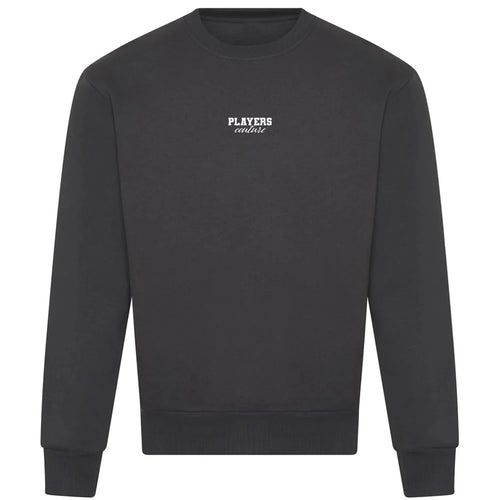 Essentials Collection hoodie – charcoal men's hoodie with white Essentials Collection letters and Players Couture logo on
