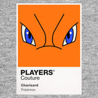 Charizard Colour Frame Men's T-Shirt – grey close-up detail shot of the Charizard Colour Players Couture logo design