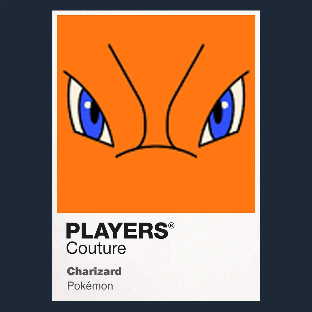Charizard Colour Frame Men's T-Shirt – navy close-up detail shot of the Charizard Colour Players Couture logo design