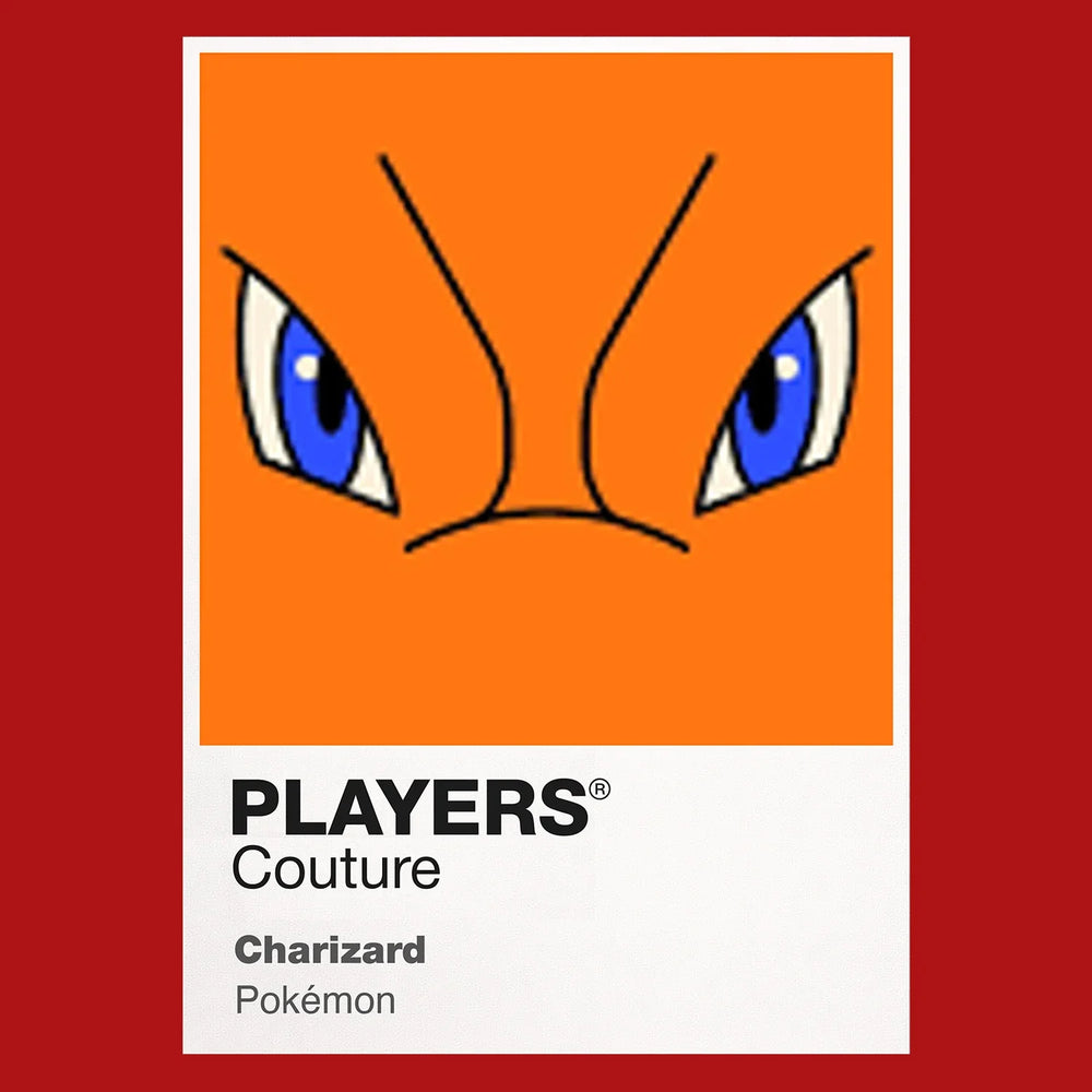 Charizard Colour Frame Men's T-Shirt – red close-up detail shot of the Charizard Colour Players Couture logo design