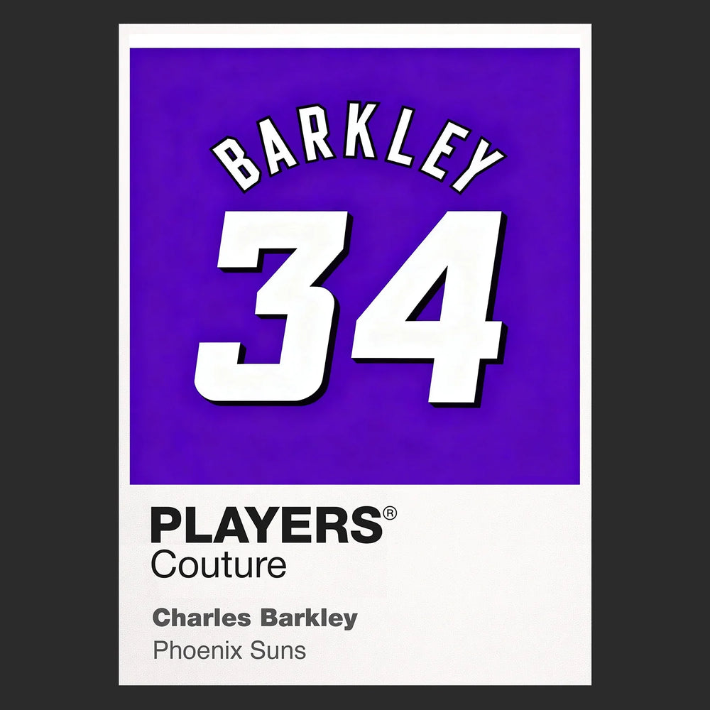 Charles Barkley 34 Jersey Frame Men's T-Shirt – black close-up detail shot of the Charles Barkley 34 Players Couture logo