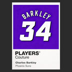 Charles Barkley 34 Jersey Frame Men's T-Shirt – black close-up detail shot of the Charles Barkley 34 Players Couture logo