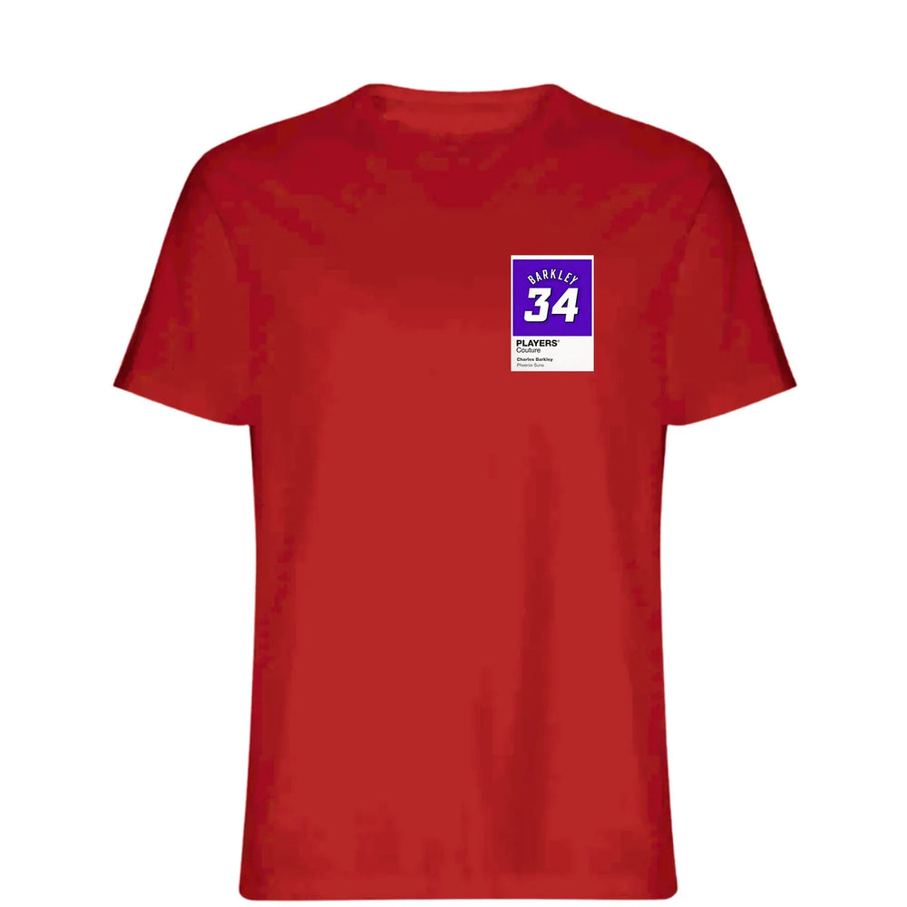 Charles Barkley 34 t-shirt – red men's t-shirt featuring the Charles Barkley 34 Players Couture logo