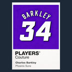 Charles Barkley 34 Jersey Frame Men's T-Shirt – navy close-up detail shot of the Charles Barkley 34 Players Couture logo