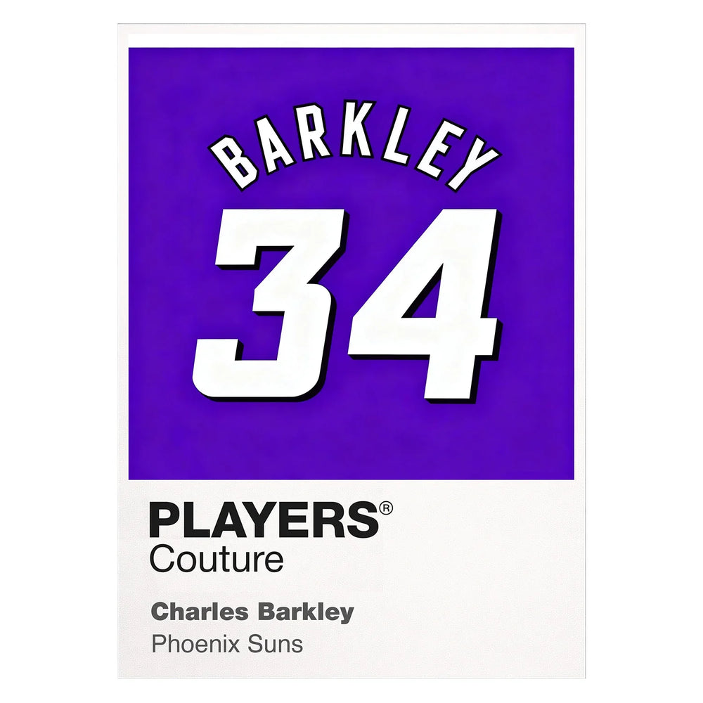 Charles Barkley 34 Jersey Frame Men's T-Shirt – white close-up detail shot of the Charles Barkley Players Couture logo design