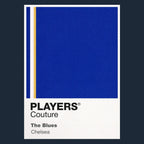 Chelsea Classic Football Shirt Colours Frame Men's T-Shirt – navy close-up detail shot of the Chelsea Players Couture logo