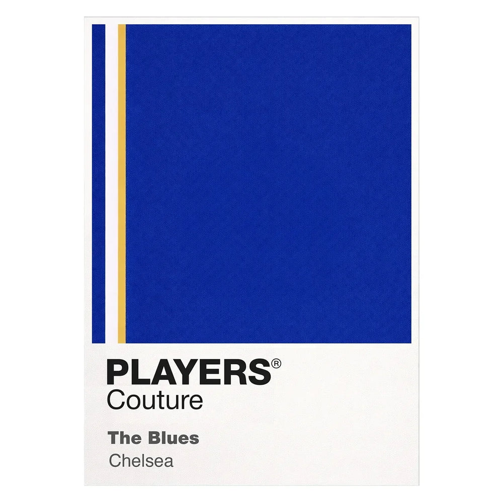 Chelsea Classic Football Shirt Colours Frame Men's T-Shirt – white close-up detail shot of the Chelsea Players Couture logo