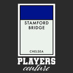 Chelsea Monopoly Card t-shirt – black men's t-shirt with white Chelsea Monopoly Card letters and Players Couture logo on the
