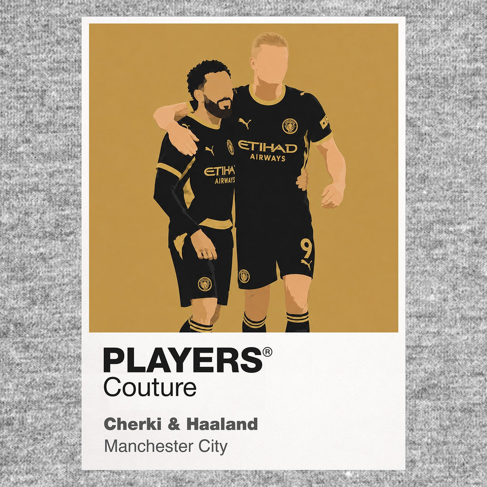 Cherki and Haaland Manchester City grey Icon Frame artwork detail