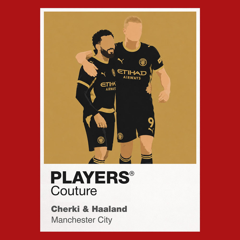 Cherki and Haaland Manchester City red Icon Frame artwork detail