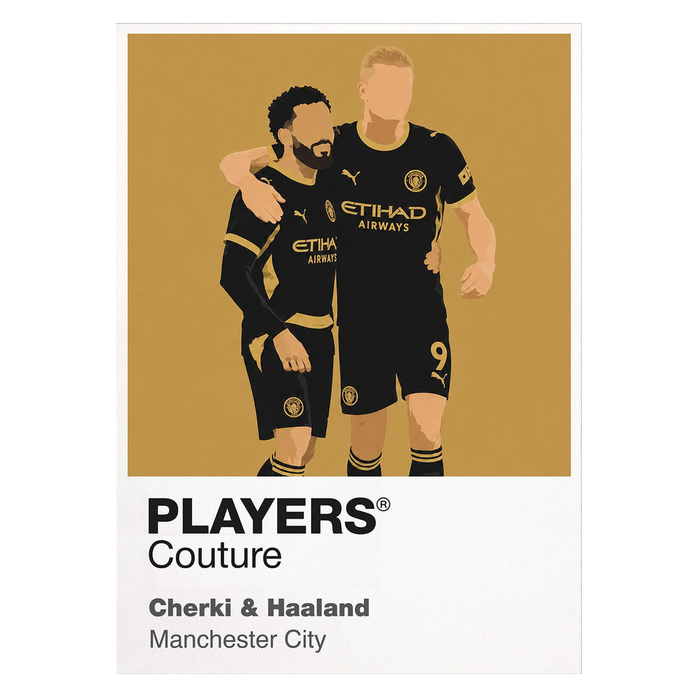 Cherki and Haaland Manchester City white Icon Frame artwork detail