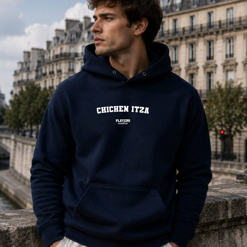 chichen-itza name-print hoodie - navy
