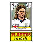 Chris Waddle World Cup Sticker Men's T-Shirt – close-up detail shot of the Chris Waddle World Cup Players Couture logo design