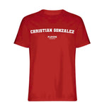 Christian Gonzalez t-shirt – red men's t-shirt with white Christian Gonzalez letters and Players Couture logo on the chest