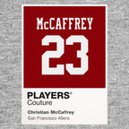 Christian McCaffrey 23 49ers Jersey Frame Men's T-Shirt – grey close-up detail shot of the Christian McCaffrey 23 49ers