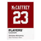 Christian McCaffrey 23 49ers Jersey Frame Men's T-Shirt – white close-up detail shot of the Christian McCaffrey Players
