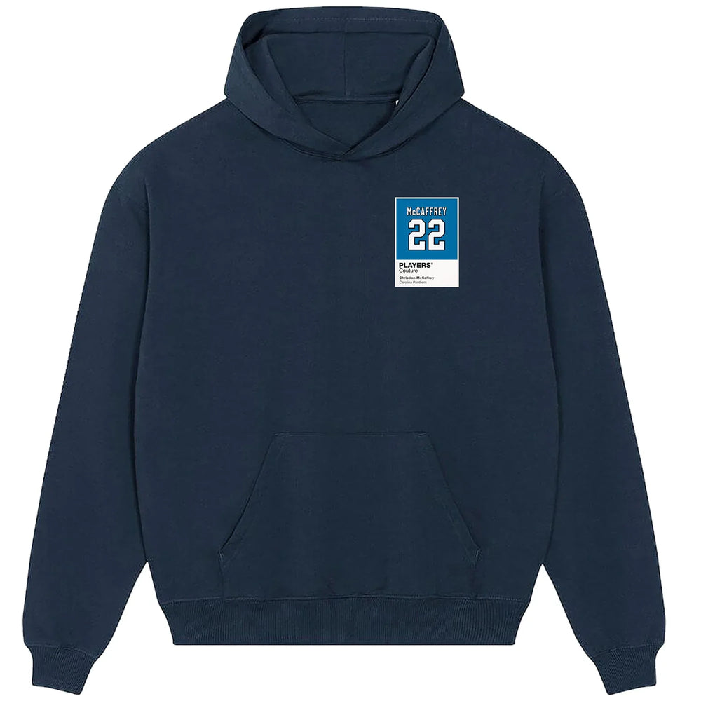 Christian McCaffrey 22 Panthers hoodie – navy men's hoodie featuring the Christian McCaffrey 22 Panthers Players Couture logo