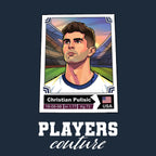 Christian Pulisic World Cup Sticker Men's T-Shirt – navy close-up detail shot of the Christian Pulisic World Cup Players