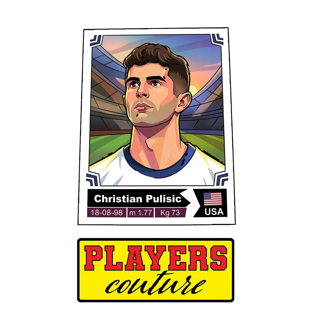 Christian Pulisic World Cup Sticker Men's T-Shirt – close-up detail shot of the Christian Pulisic World Cup Players Couture