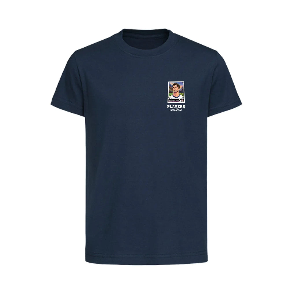 Christian Pulisic World Cup Sticker Kids T-Shirt – christian pulisic sticker kids navy tshirt Players Couture design
