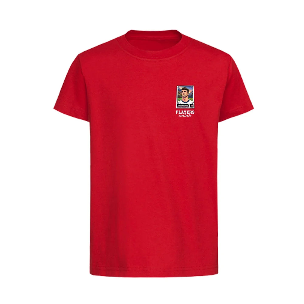 Christian Pulisic World Cup Sticker Kids T-Shirt – christian pulisic sticker kids red tshirt Players Couture design