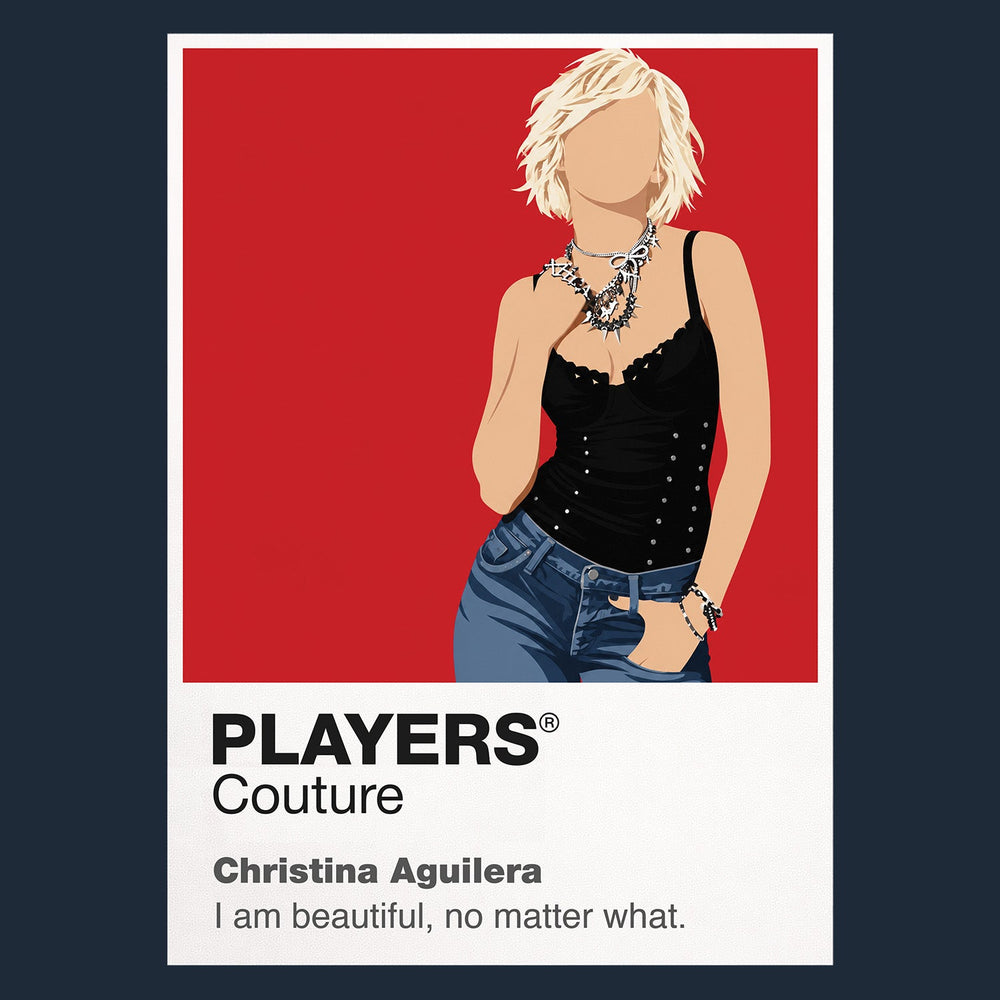 Christina Aguilera Christina Aguilera's microphone stance, blonde styling and powerful pop-performance identity Icon Frame artwork in navy