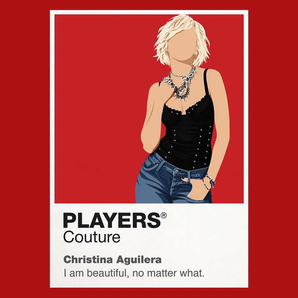 Christina Aguilera Christina Aguilera's microphone stance, blonde styling and powerful pop-performance identity Icon Frame artwork in red
