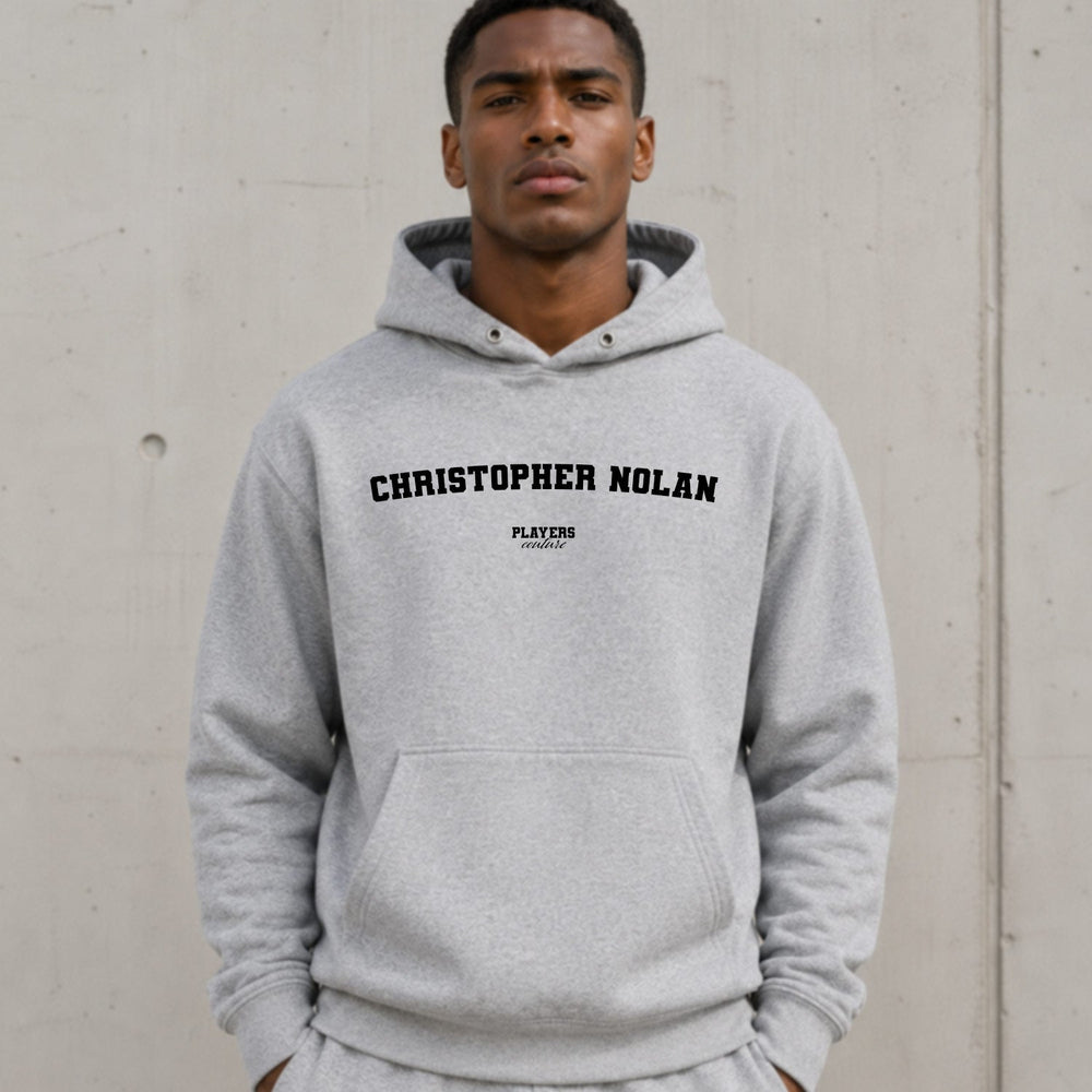christopher-nolan name-print hoodie - grey