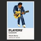 Chuck Berry Chuck Berry's guitar, tailored stagewear and unmistakable duck-walk movement Icon Frame artwork in black