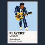 Chuck Berry Chuck Berry's guitar, tailored stagewear and unmistakable duck-walk movement Icon Frame artwork in navy