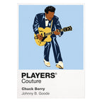 Chuck Berry Chuck Berry's guitar, tailored stagewear and unmistakable duck-walk movement Icon Frame artwork on white