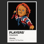 Chucky Chucky's striped shirt, overalls, red hair and Good Guy doll disguise Icon Frame artwork in black