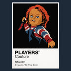 Chucky Chucky's striped shirt, overalls, red hair and Good Guy doll disguise Icon Frame artwork in navy