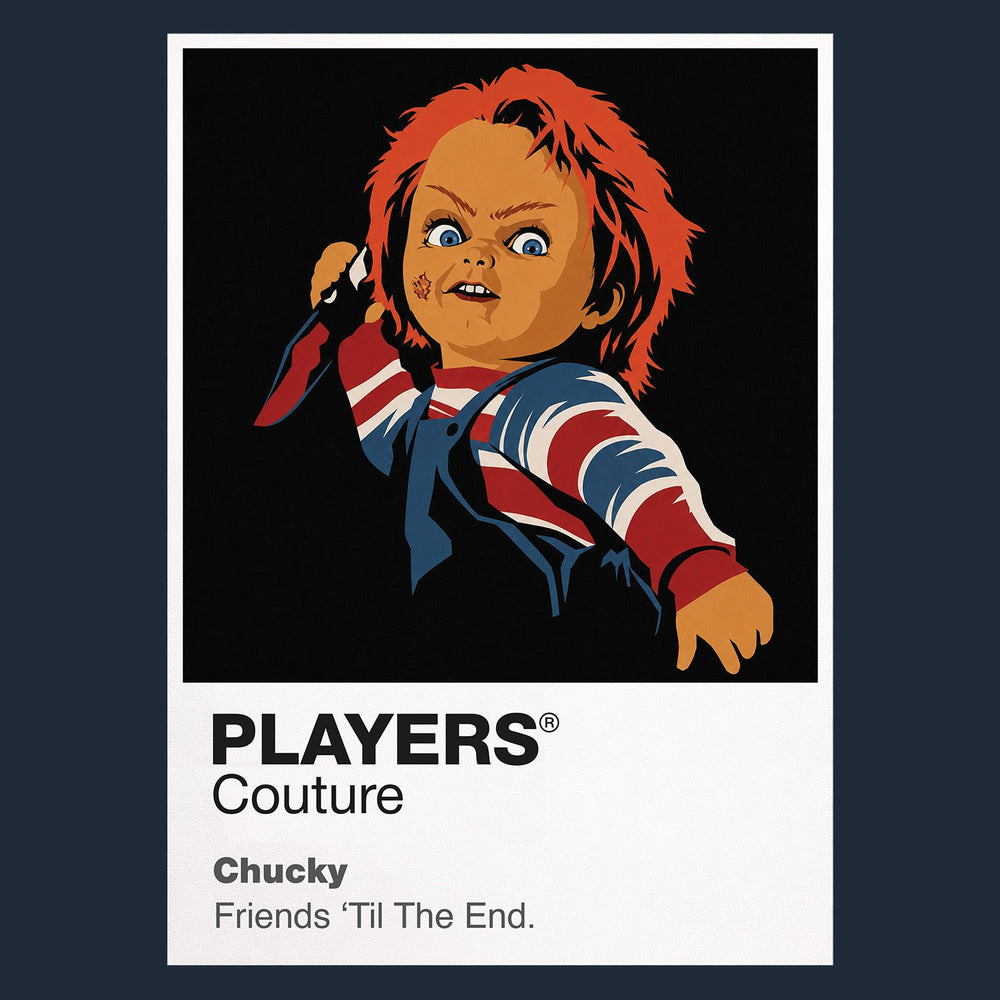 Chucky Chucky's striped shirt, overalls, red hair and Good Guy doll disguise Icon Frame artwork in navy