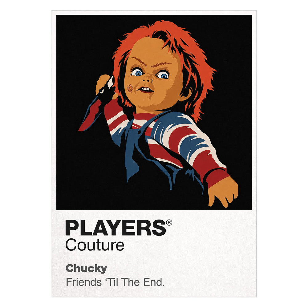 Chucky Chucky's striped shirt, overalls, red hair and Good Guy doll disguise Icon Frame artwork on white