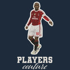 Clarence Seedorf Badge Men's Hoodie – navy close-up detail shot of the Clarence Seedorf Players Couture logo design
