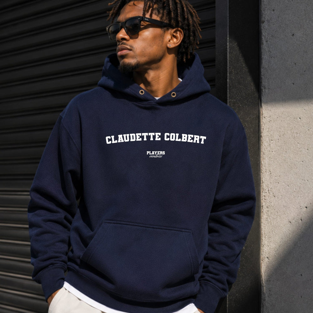 claudette-colbert name-print hoodie - navy