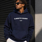 claudette-colbert name-print hoodie - navy