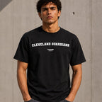 Cleveland Guardians Men's T-Shirt — lifestyle photo, Black t-shirt