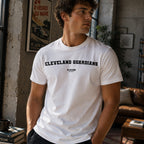 Cleveland Guardians Men's T-Shirt — lifestyle photo, White t-shirt