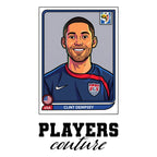 Clint Dempsey World Cup Sticker Men's T-Shirt – white close-up detail shot of the Clint Dempsey Players Couture logo design