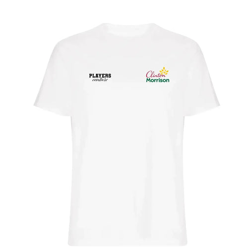 Clinton Morrison t-shirt – white men's t-shirt featuring the Clinton Morrison Players Couture logo
