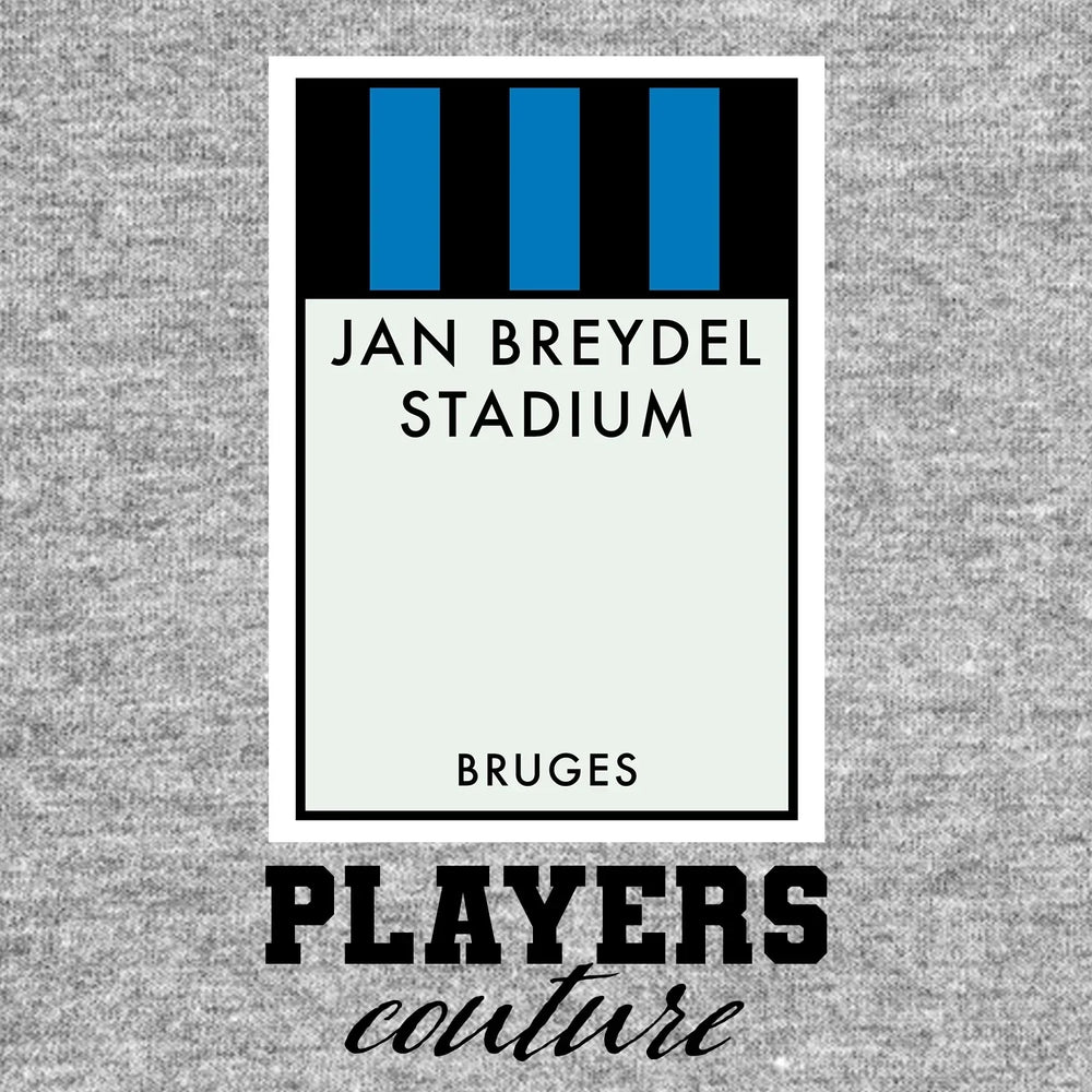 Club Brugge Monopoly Card t-shirt – grey men's t-shirt with black Club Brugge Monopoly Card letters and Players Couture logo