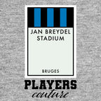 Club Brugge Monopoly Card t-shirt – grey men's t-shirt with black Club Brugge Monopoly Card letters and Players Couture logo