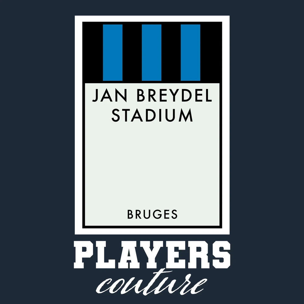Club Brugge Monopoly Card t-shirt – navy men's t-shirt with white Club Brugge Monopoly Card letters and Players Couture logo