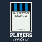 Club Brugge Monopoly Card t-shirt – navy men's t-shirt with white Club Brugge Monopoly Card letters and Players Couture logo