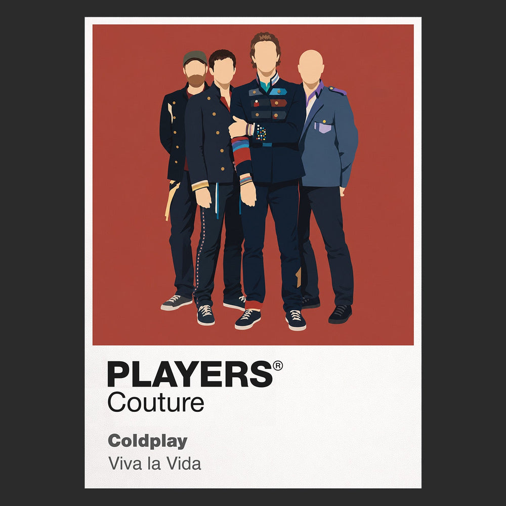 Coldplay Coldplay's four-member formation, instruments and colourful stadium-performance language Icon Frame artwork in black